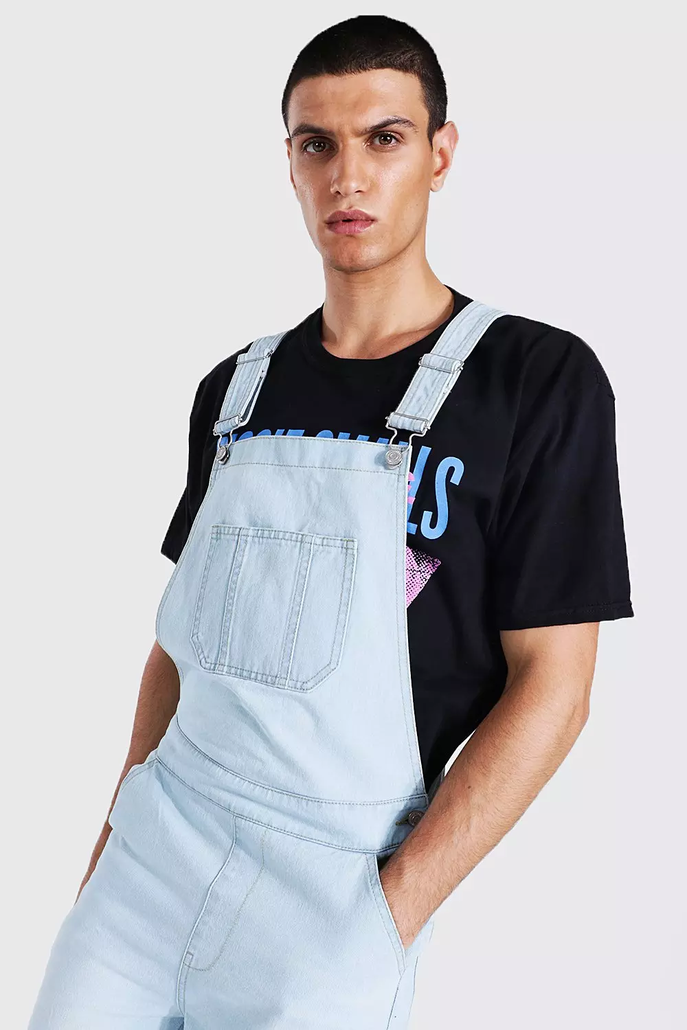 Relaxed Fit Knee Slash Long Overalls | boohooMAN USA